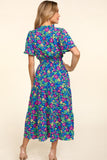 Haptics Printed Notched Short Sleeve Dress with Pockets - DezyMart™