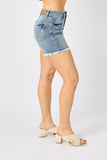 Judy Blue Full Size Button Fly Raw Hem Denim Shorts - DezyMart™