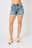 Judy Blue Full Size Button Fly Raw Hem Denim Shorts - DezyMart™