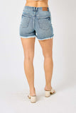 Judy Blue Full Size Button Fly Raw Hem Denim Shorts - DezyMart™