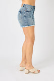 Judy Blue Full Size Button Fly Raw Hem Denim Shorts - DezyMart™