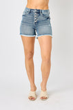 Judy Blue Full Size Button Fly Raw Hem Denim Shorts - DezyMart™