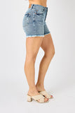 Judy Blue Full Size Button Fly Raw Hem Denim Shorts - DezyMart™