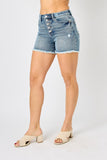 Judy Blue Full Size Button Fly Raw Hem Denim Shorts - DezyMart™