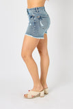 Judy Blue Full Size Button Fly Raw Hem Denim Shorts - DezyMart™