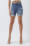 RISEN Full Size Distressed Rolled Denim Shorts with Pockets - DezyMart™