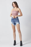 RISEN Raw Hem Asymmetrical Waist Denim Shorts - DezyMart™