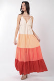 VERY J Color Block Tiered Maxi Cami Dress - DezyMart™