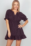 VERY J Floral Textured Woven Ruffled Mini Dress - DezyMart™