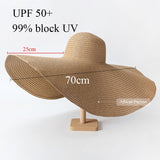 70cm Oversized Wide Brim Sun Hat Travel Large UV Protection Beach Straw Hats Women's Summer Floppy Foldable Chapeaux Wholesale - DezyMart™