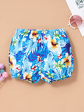 Baby Girl One-Shoulder Ruffled Top and Floral Shorts Set - DezyMart™