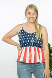 BiBi All-American Flag Print Smocked Peplum Sleeveless Top - DezyMart™