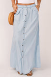 Button Front Denim Skirt with Pockets - DezyMart™