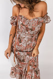 Floral Off-Shoulder Frill Trim Split Dress - DezyMart™