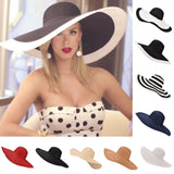 Foldable 7.1''/18cm Oversized Huge Wide Brim Sun Beach Hats Straw Summer Wedding Womens Ladies Floppy - DezyMart™