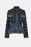 GAWQO Fringe Detail Cropped Jacket and Denim Vest Set - DezyMart™