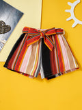 Girls Ribbed Top and Striped Belted Shorts Set - DezyMart™