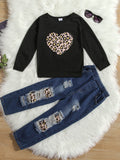 Kids Heart Graphic Sweatshirt and Destroyed Pants Set - DezyMart™