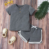 Kids Quarter Button T-Shirt and Drawstring Waist Shorts Set - DezyMart™
