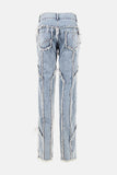 Lace-Up Frayed Straight Leg Jeans - DezyMart™
