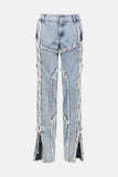 Lace-Up Frayed Straight Leg Jeans - DezyMart™