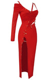 One Sleeve Pin Detail Slit Dress - DezyMart™