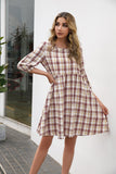 Plaid Three-quarter Sleeve Babydoll Dress - DezyMart™