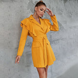 Ruffle Shoulder Belted Blazer Dress - DezyMart™