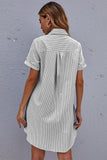 Striped Button Front Mini Shirt Dress（Belt Not Included) - DezyMart™