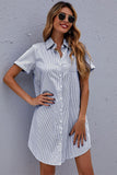 Striped Button Front Mini Shirt Dress（Belt Not Included) - DezyMart™