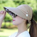 Summer Hats For Women Foldable Sun Hat Pearl Flower Visor Suncreen Floppy Cap Female Outdoor Casual Baseball Cap