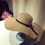 Summer Women Straw Hat Bowknot Wide Brim Floppy Panama Hats Female Lady Outdoor Foldable Beach Sun Cap - DezyMart™