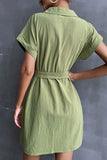 Tie-Waist Short Sleeve Mini Shirt Dress - DezyMart™
