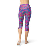 Womens Purple Pink Mermaid Capri Leggings - DezyMart™